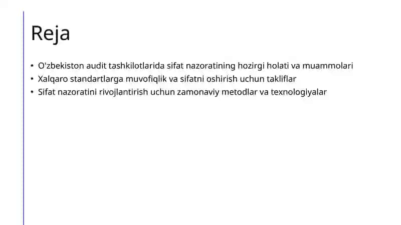 O'zbekiston audit tashkilotlarida sifat nazoratining hozirgi holati va muammolari 2