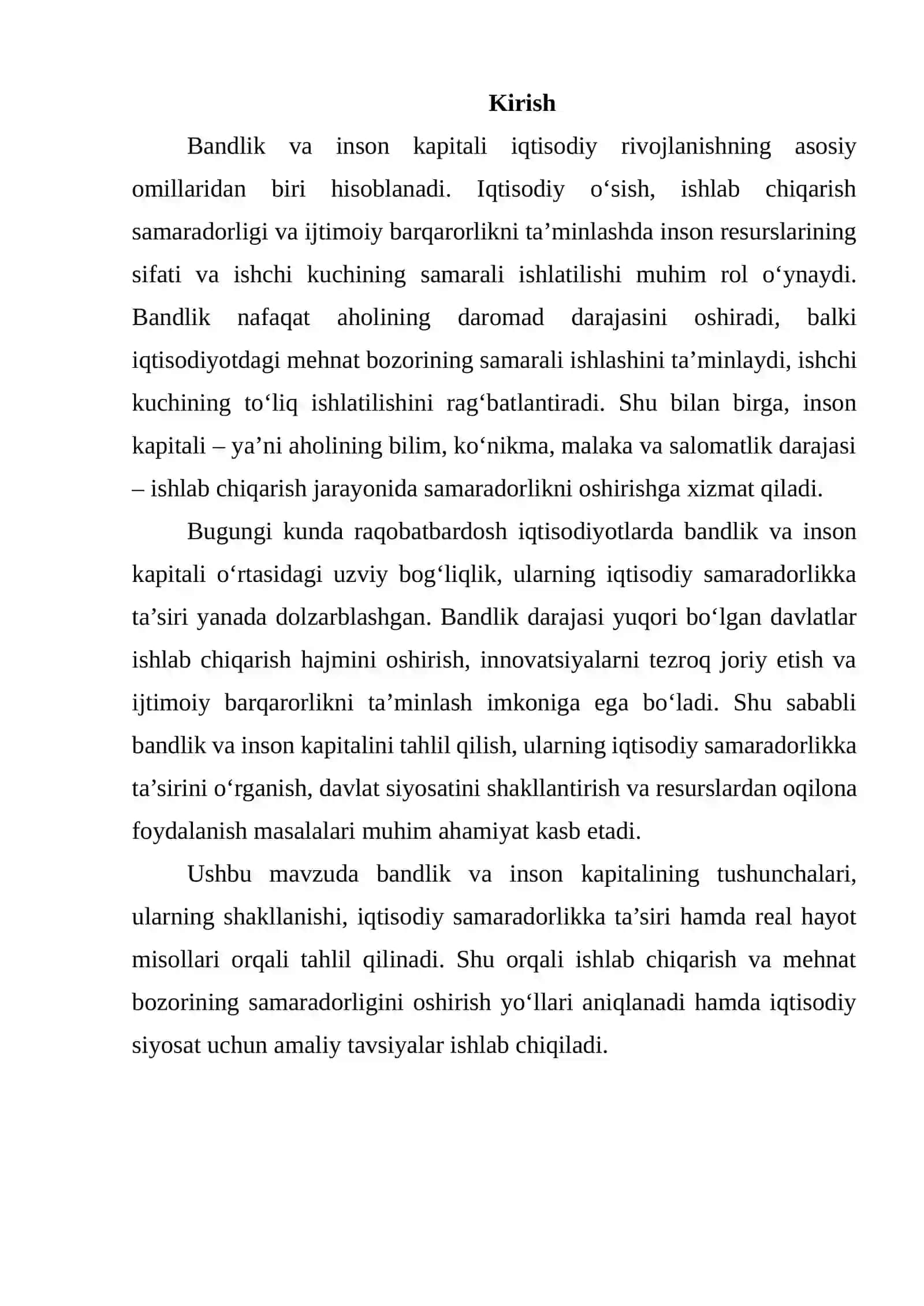 Bandlik darajasi va ishsizlik iqtisodiy farovonlikka ta’sir qiluvchi muhim ko‘rsatkichlardir 2