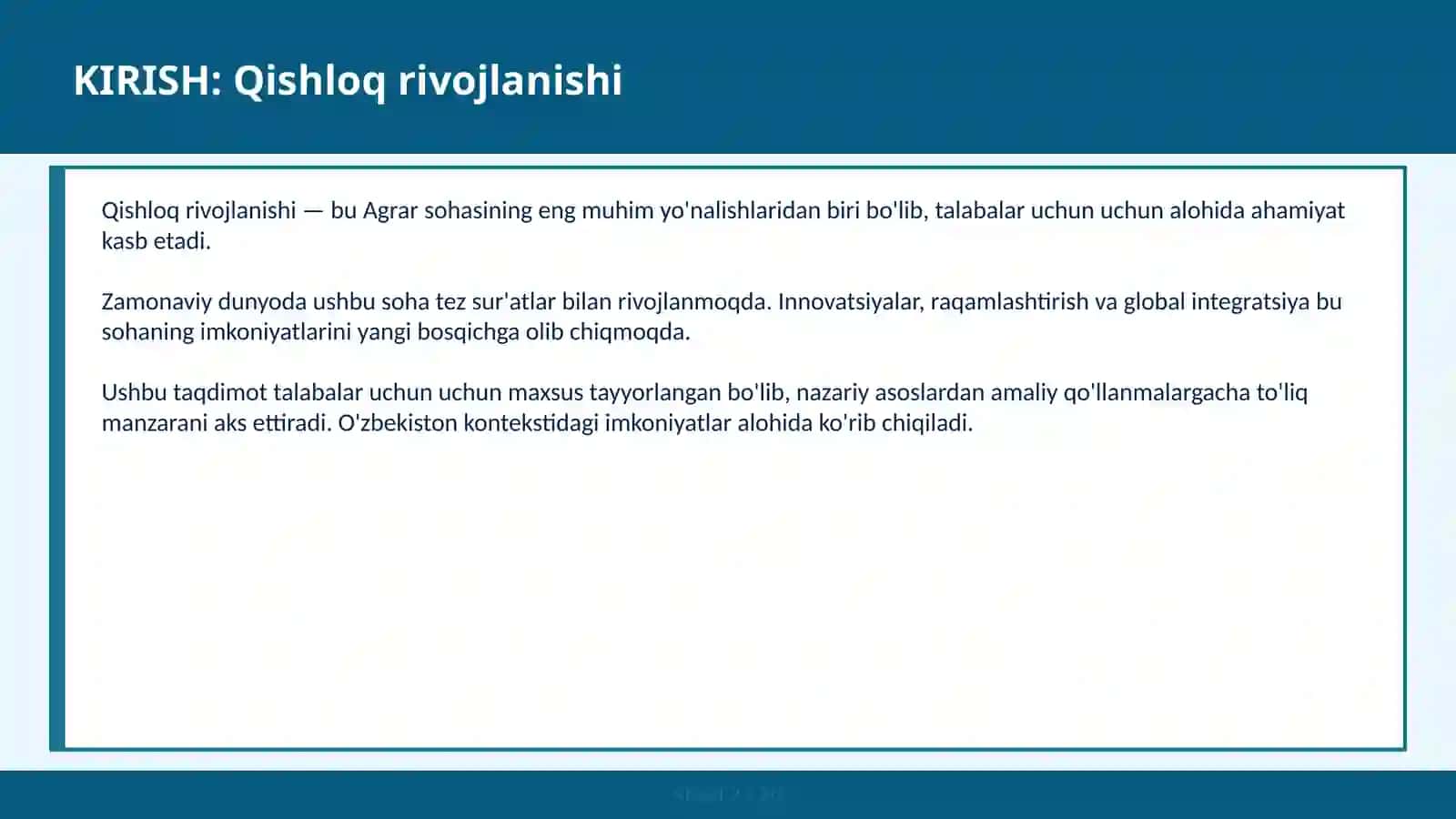 Qishloq rivojlanishi 2