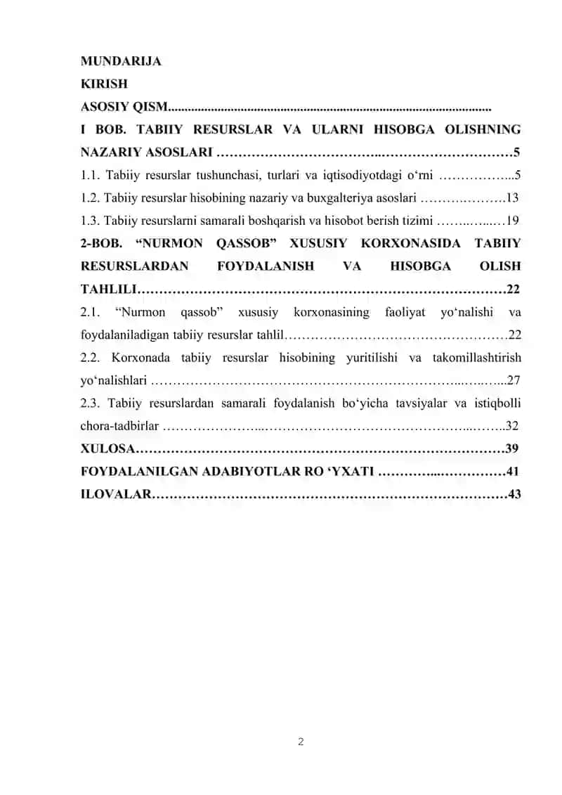Tabiiy resurslar hisobi 2