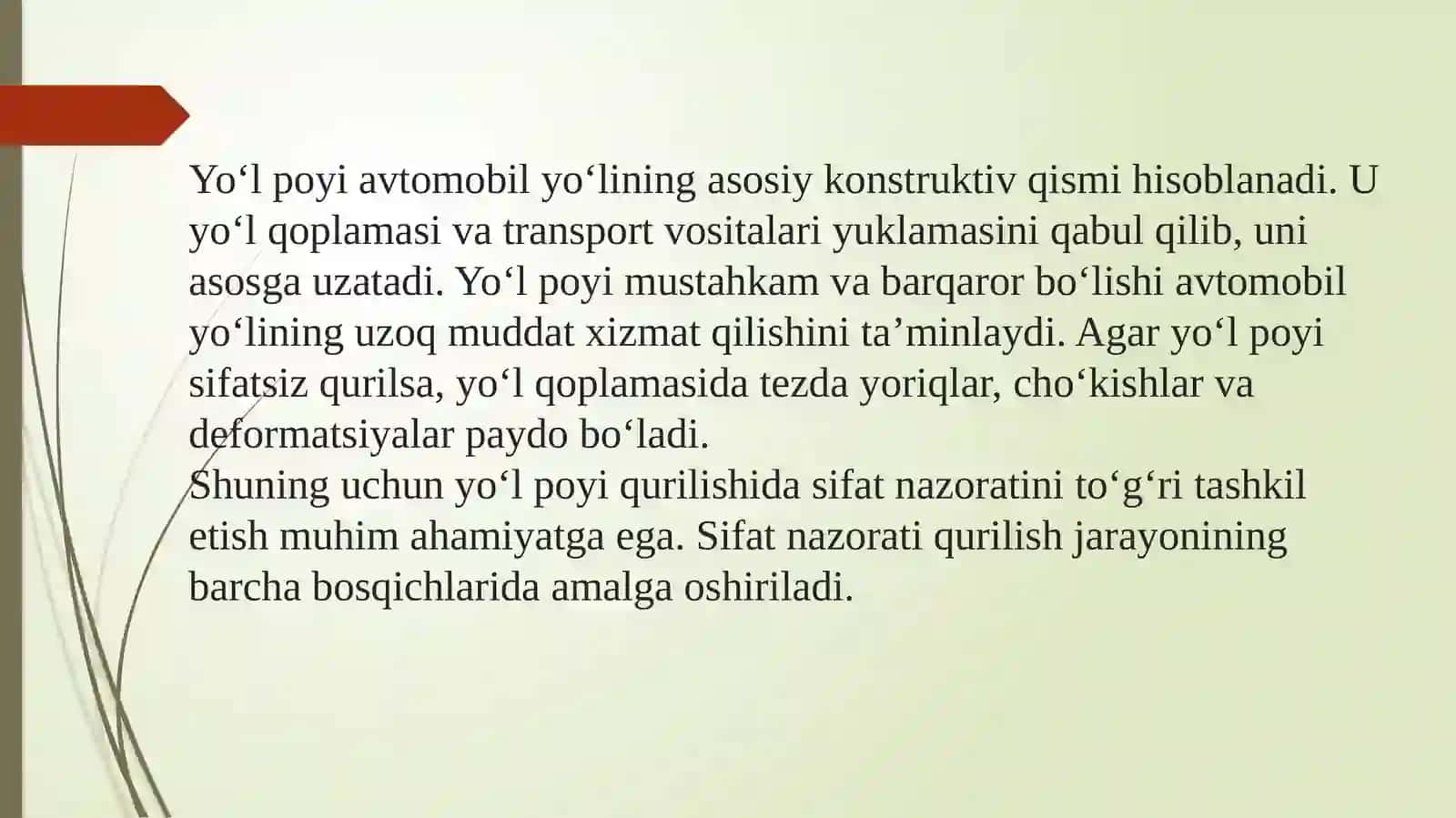 Yo‘l poyi qurilishida sifat nazoratini tashkil etish masalalari 2