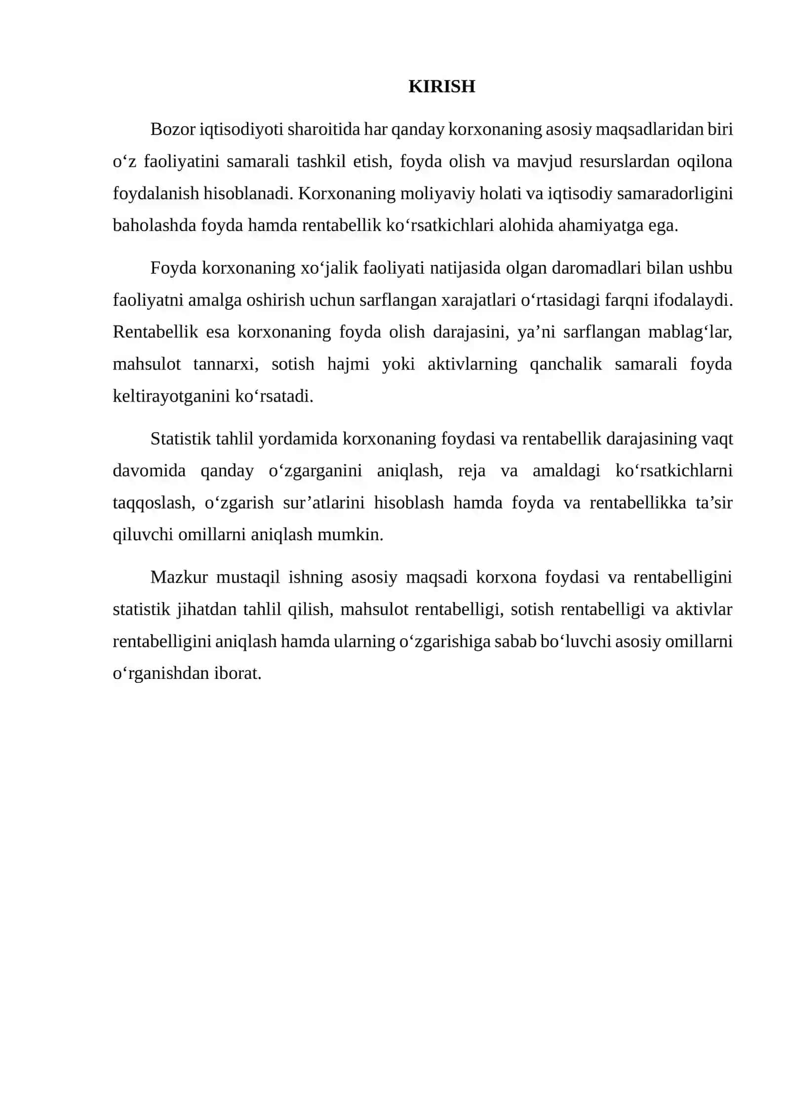 KORXONANING FOYDASI VA RENTABELLIGINI STATISTIK TAHLIL QILISH 2