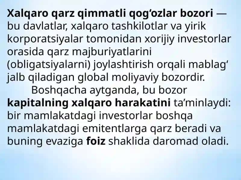 Xalqaro qarz qimmatli qog‘ozlar bozori 2