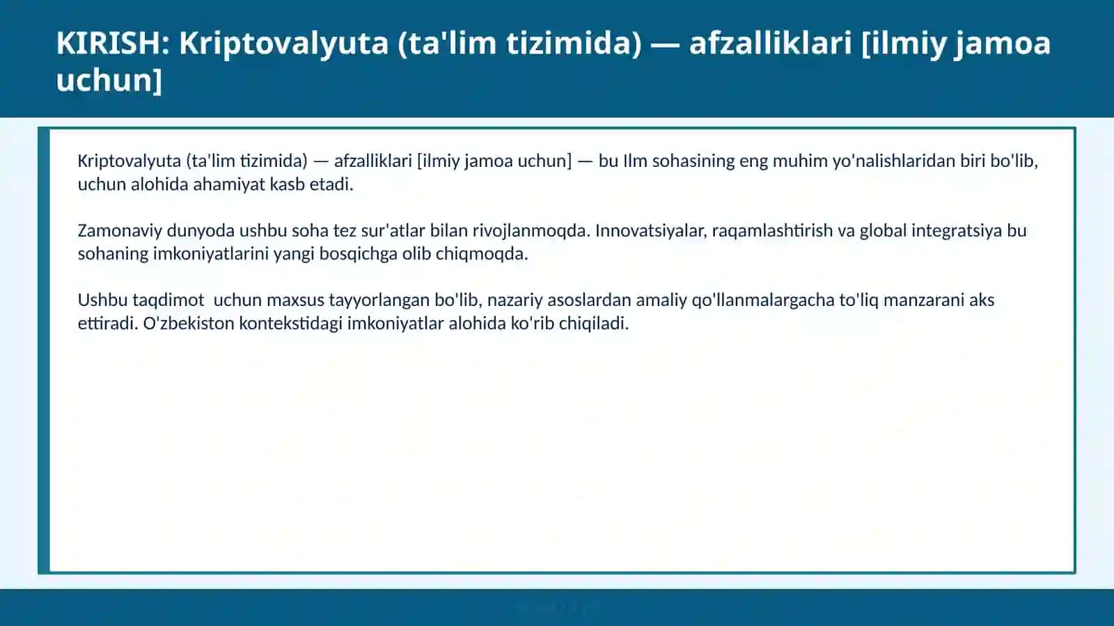 Kriptovalyuta (ta'lim tizimida) — afzalliklari [ilmiy jamoa uchun] 2