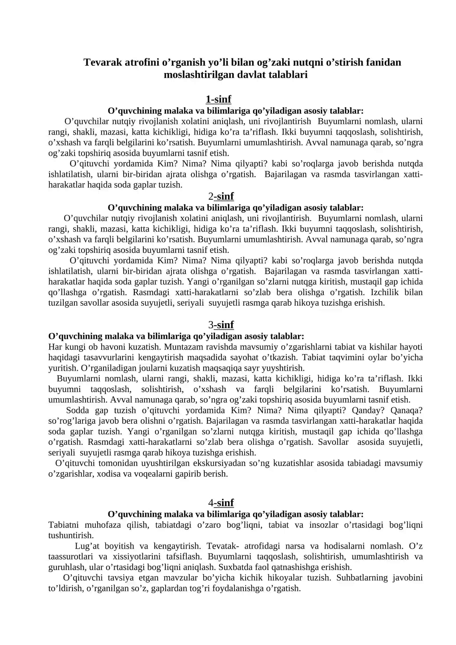 Davlat talablari va dasturi "Logopediya" 2
