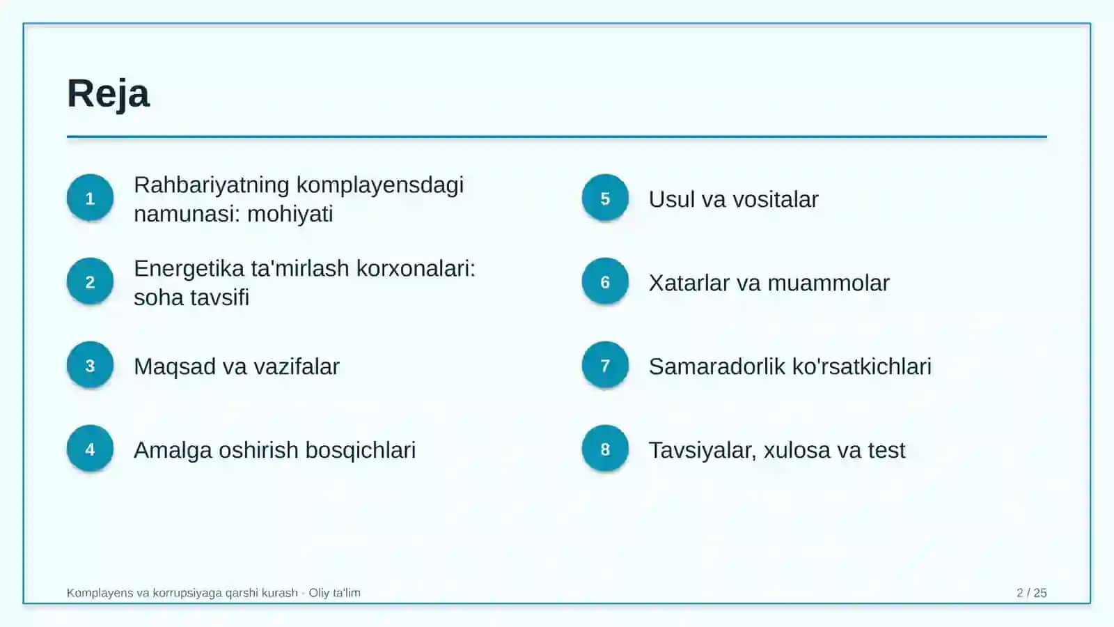 Energetika ta'mirlash korxonalarida yuqori rahbariyatning komplayensdagi namunasini ta'minlash 2
