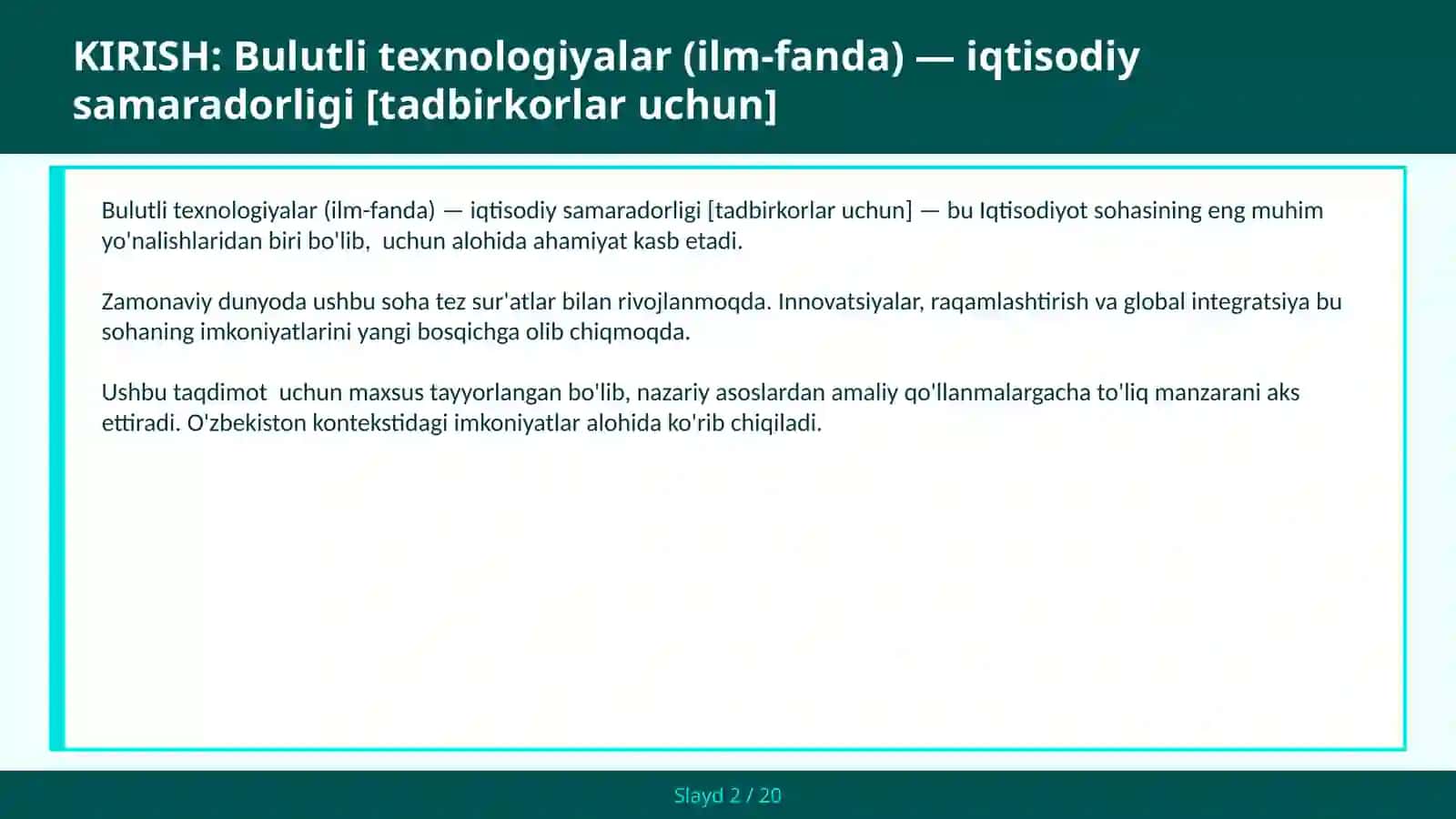Bulutli texnologiyalar (ilm-fanda) — iqtisodiy samaradorligi [tadbirkorlar uchun] 2