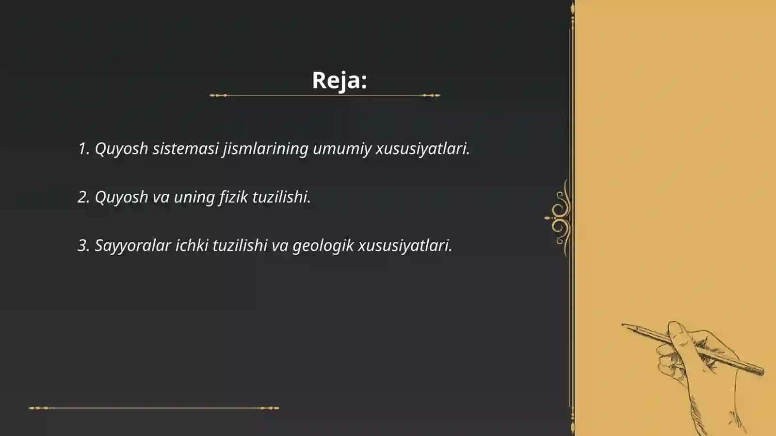 Quyosh sistemasi jismlarining tabiati fizikasi mavzusini o'tish metodikasi 2