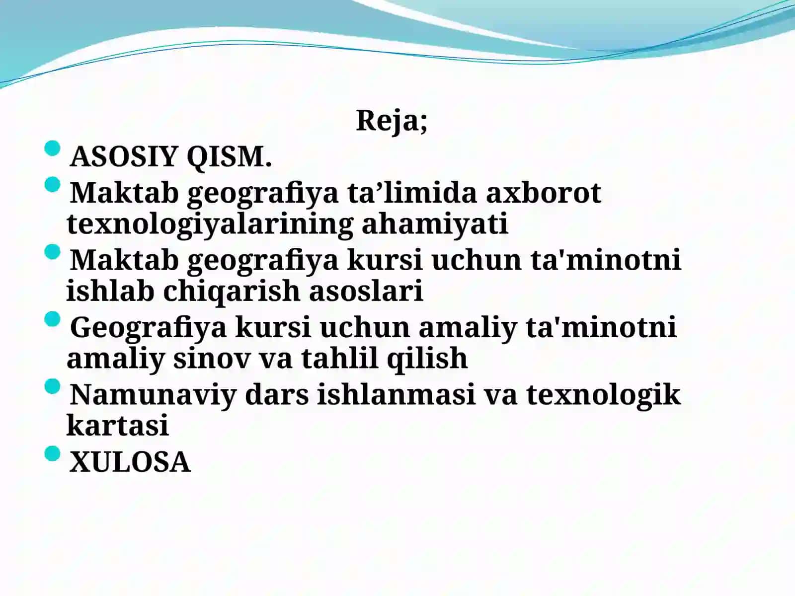 Geografiya kursi uchun amaliy ta'minotni amaliy sinov va tahlil qilish 2