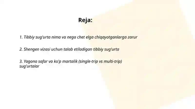 Tibbiy sug'urta chet elga chiquvchi shaxslar uchun 2