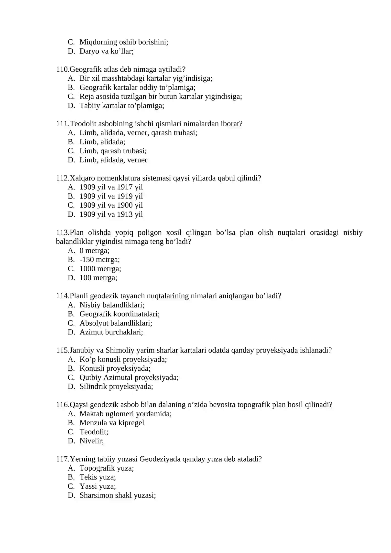Topografiya, kartografiya va GIS fanidan 101-200 test 2