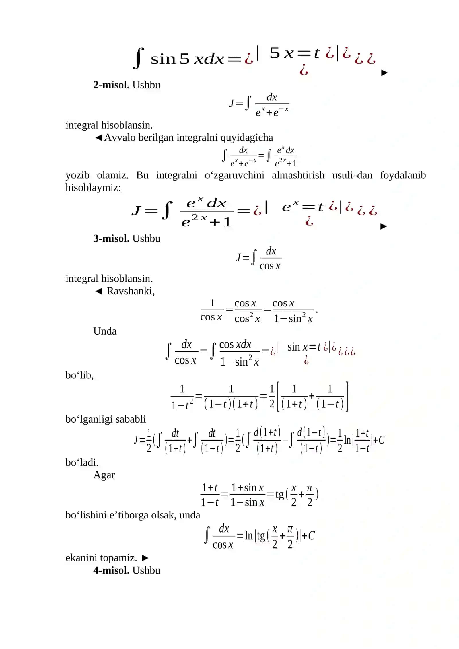 Integrallash usullari 2