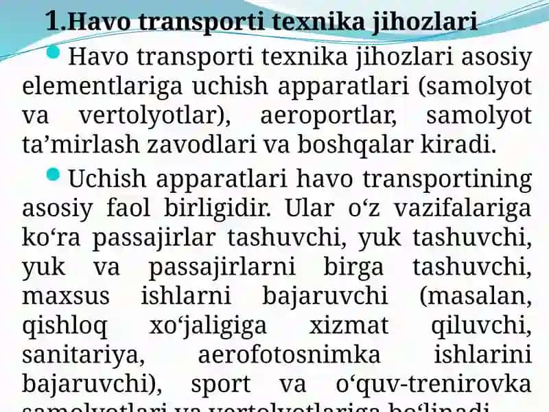 HАVO TRАNSPORTINING TEXNIK-IQTISODIY TАVSIFIVАRIVOJLАNISH MUАMMOLАRI 2