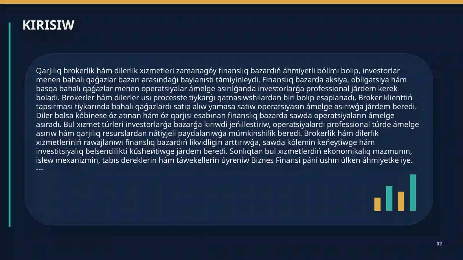 Qarjılıq brokerlik hám dilerlik xızmetleri 2
