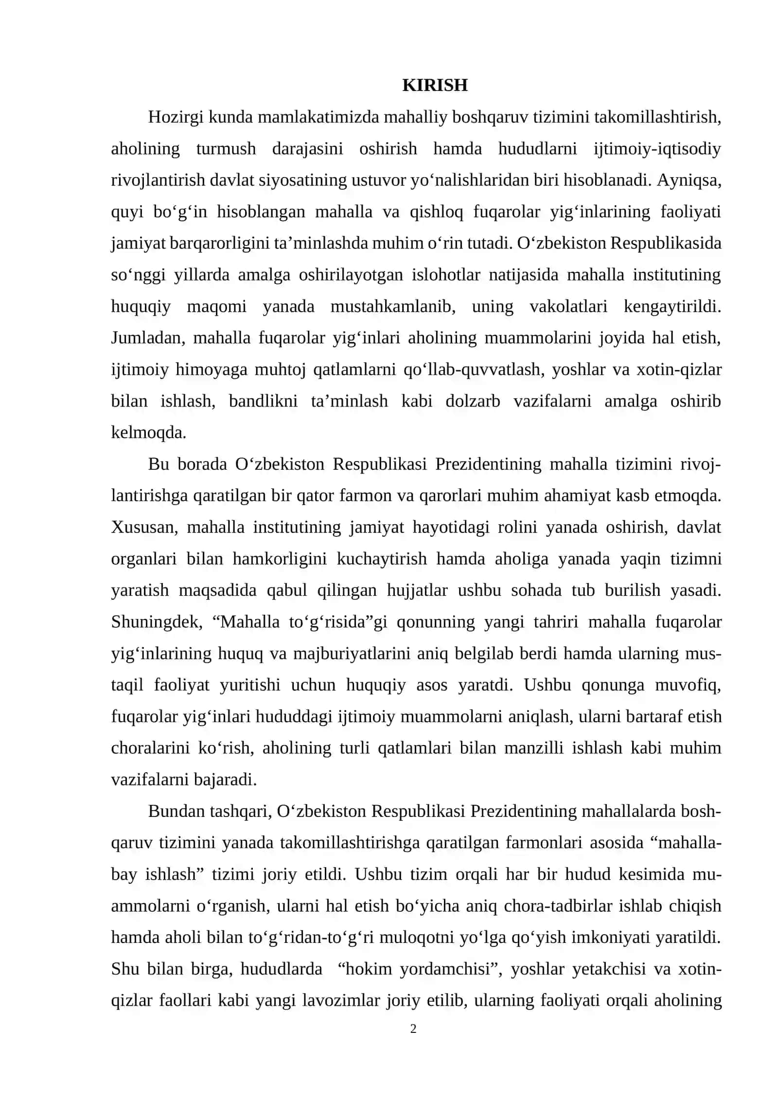 Qashqadaryo viloyati G‘uzor tumani “Sovbog‘” MFY faoliyatining ahmiyati va ijtimoiy roli 2