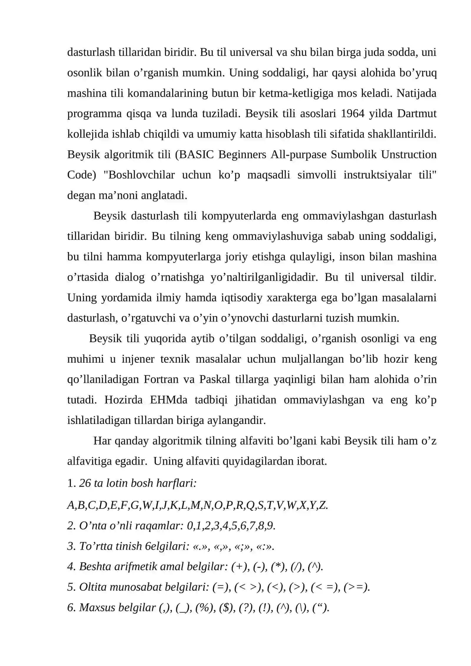 Algoritmik tilning asosiy tarkibiy tuzilmalari. Beysik tili funktsiyalari va operatorlari 2