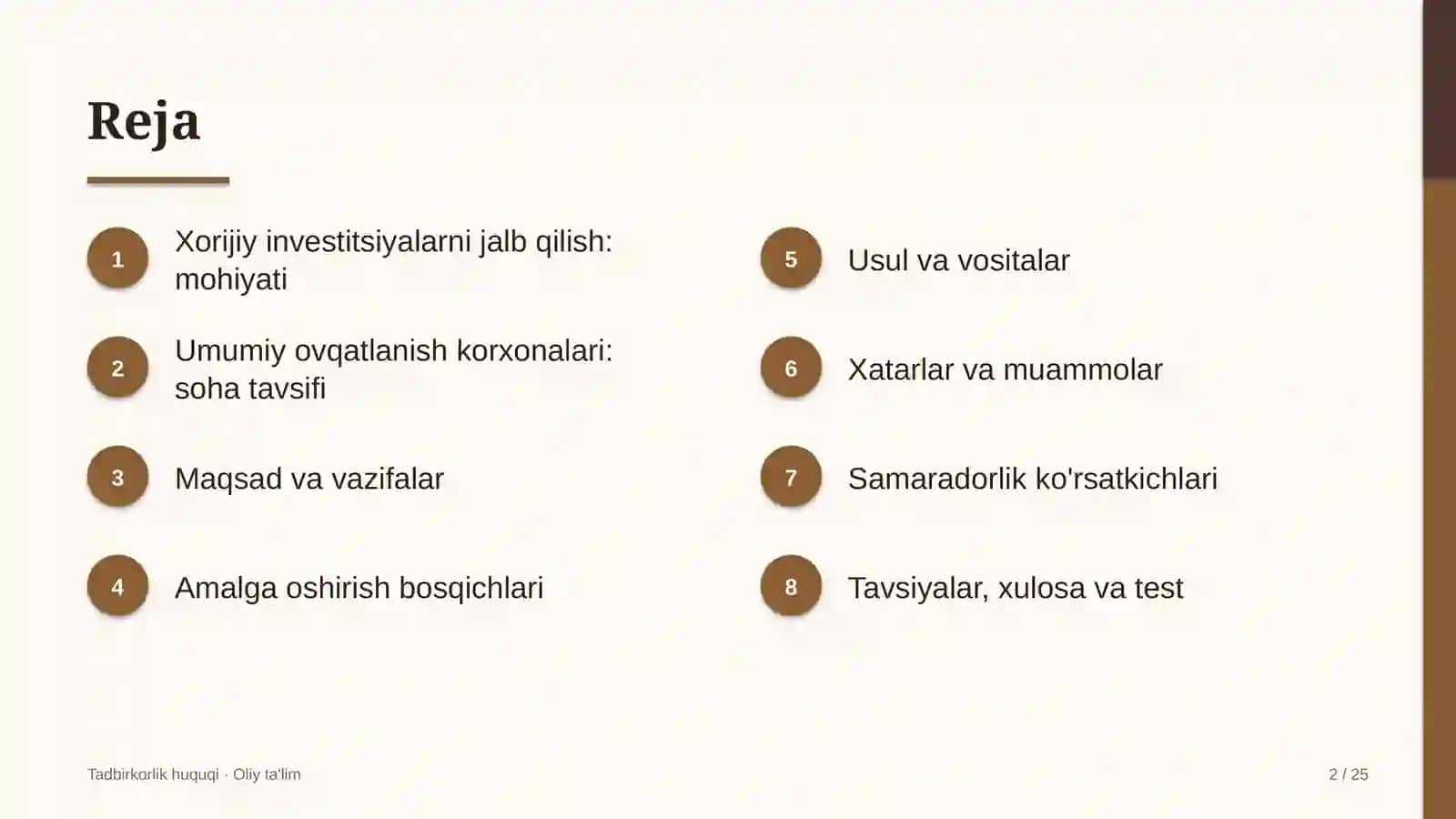 umumiy ovqatlanish korxonalarida xorijiy investitsiyalarni jalb qilishning huquqiy asoslari 3958 2