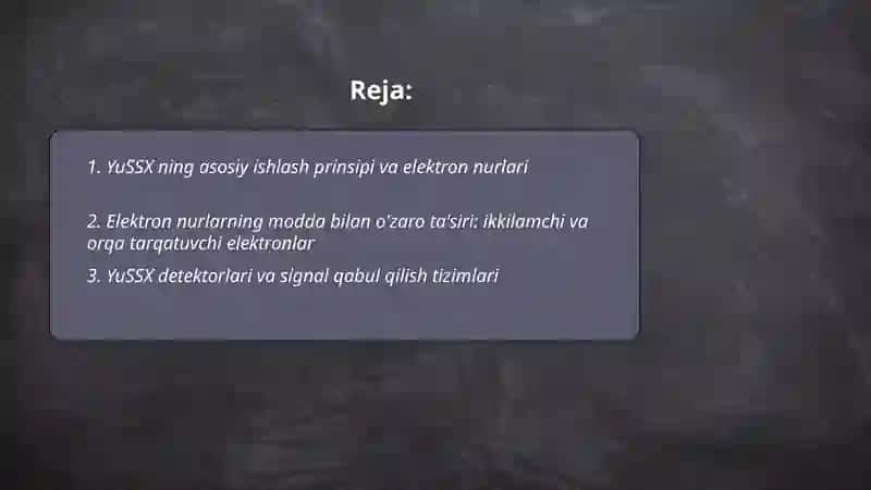 Modda tuzilishini o’rganishda YuSSX dan foydalanish va uning ishlash prinspini o’rganish 2