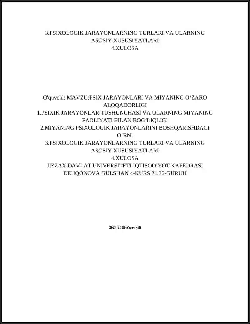 PSIX JARAYONLARI VA MIYANING OʻZARO ALOQADORLIGI 2