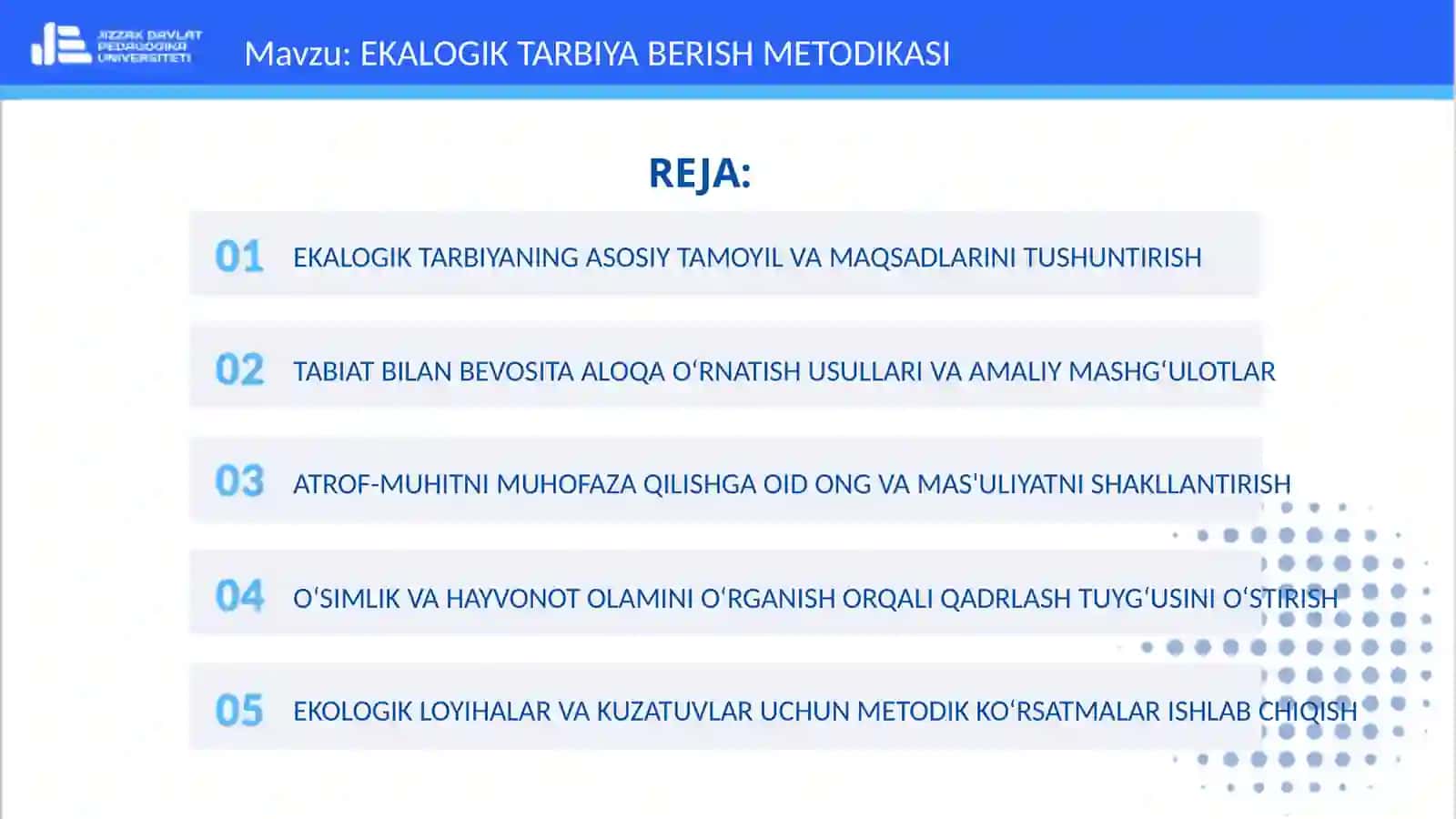 EKALOGIK TARBIYA BERISH METODIKASI 2