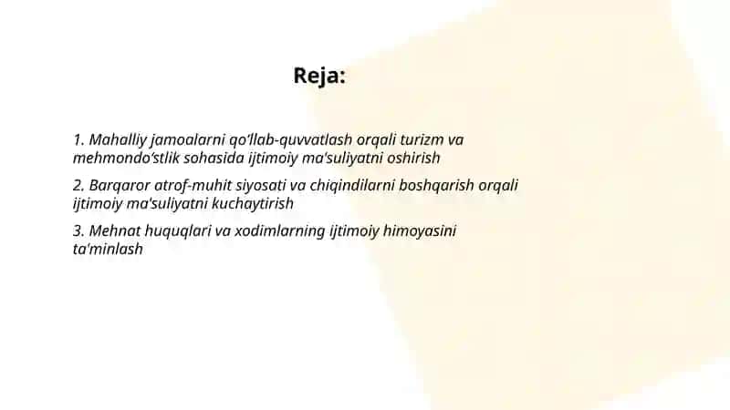 Turizm va mehmondo'stlik sohasida ijtimoiy ma'suliyatni oshirish 2