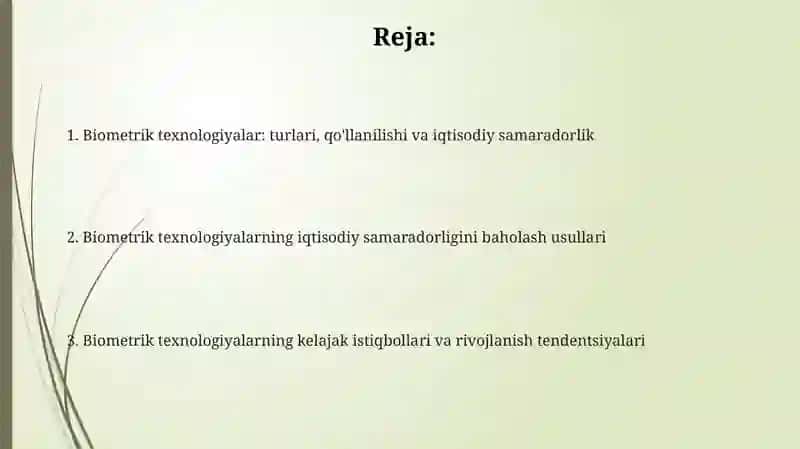 Biometrik texnologiyalar va ularning iqtisodiy samardorligi 2