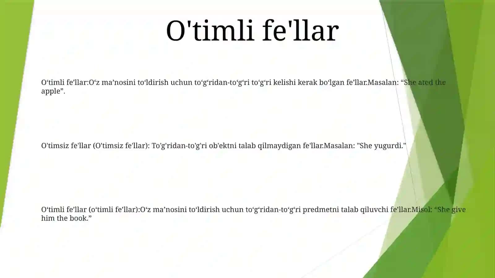 O‘timli fe’llar (o‘timli fe’llar) 2