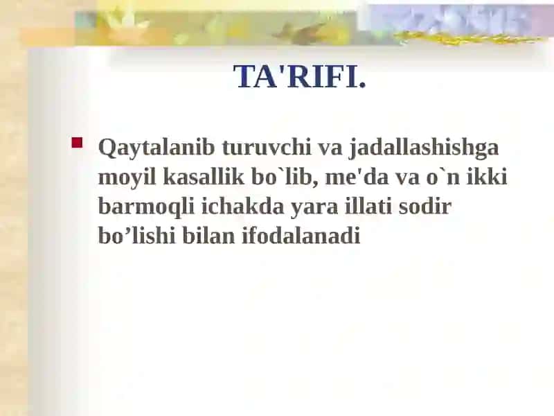 ME'DA VA O`NIKKI BARMOQLI ICHAK YARAKASALLIGI 2