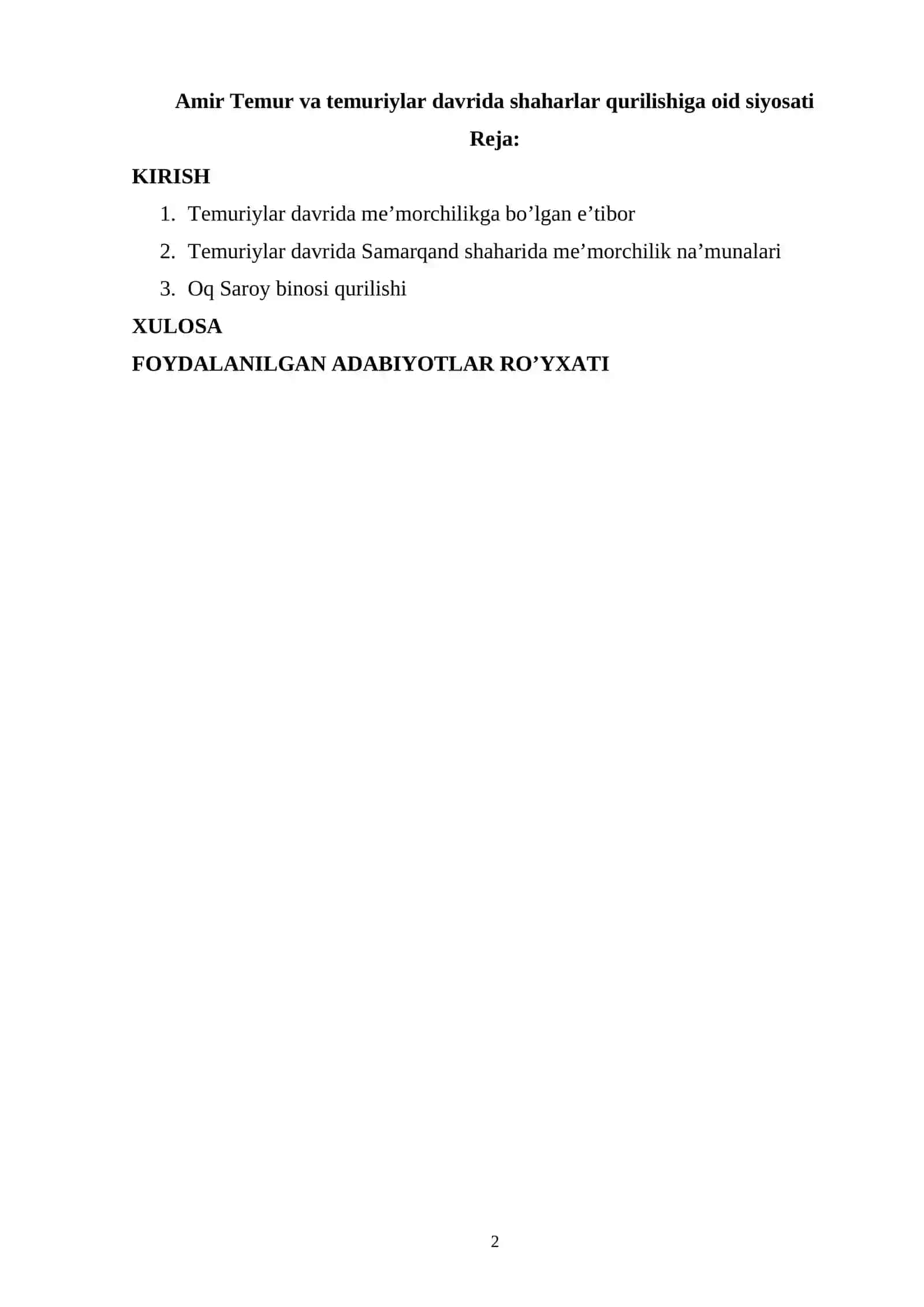Amir Temur va temuriylar davrida shaharlar qurilishiga oid siyosati 2
