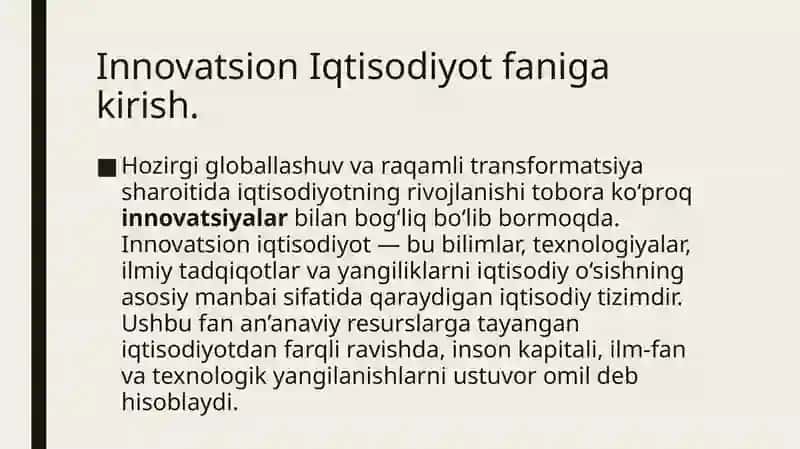 Taqdimot ishi Innovatsion Iqtisodiyot 2