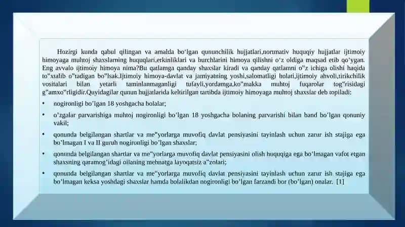 Ijtimoiy va huquqiy jihatdan kuchli himoya qilinish 2