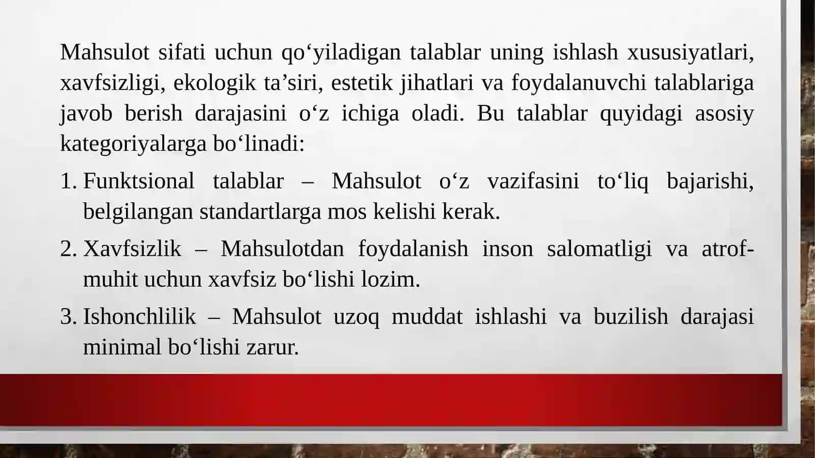 Mahsulotsifatiga qo'yiladigan talablar 2
