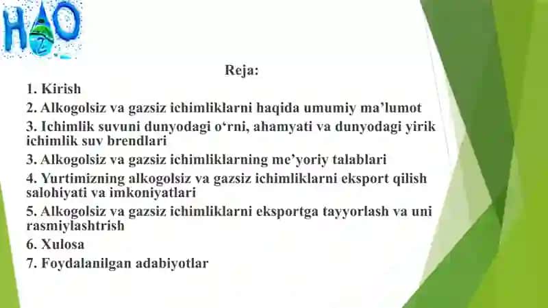 ALKOGOLSIZ VA GAZSIZ ICHIMLIKLARNI EKSPORTGA TAYYORLASH 2