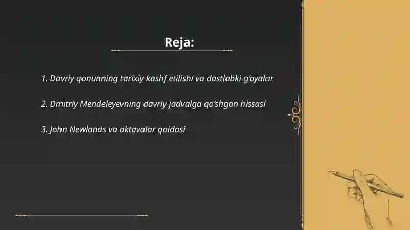 Davriy qonunning kashf etilishi tuzulishi va ilmiy ahamyati 2