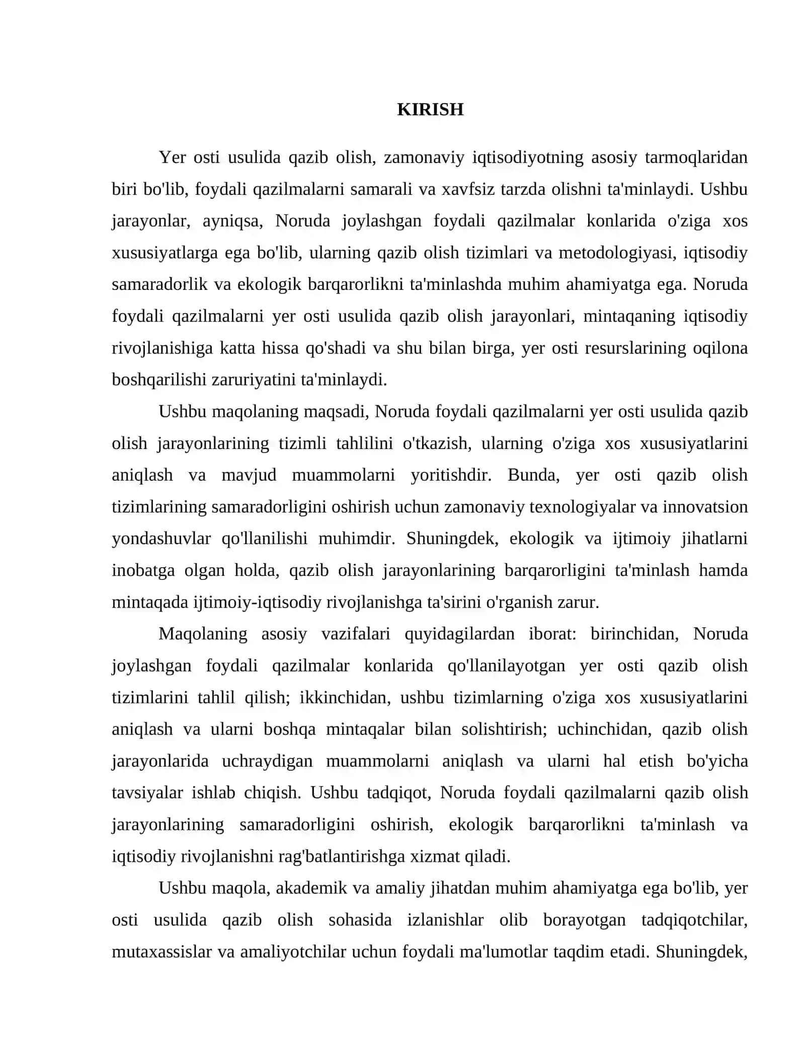 NORUDA FOYDALI QAZILMALARNI YER OSTI USULIDA QAZIB OLISHDAGI QAZIB OLISH TIZIMLARI JARAYONLARI VA ULARNING O'ZIGA XOS XUSUSIYATLARI 2