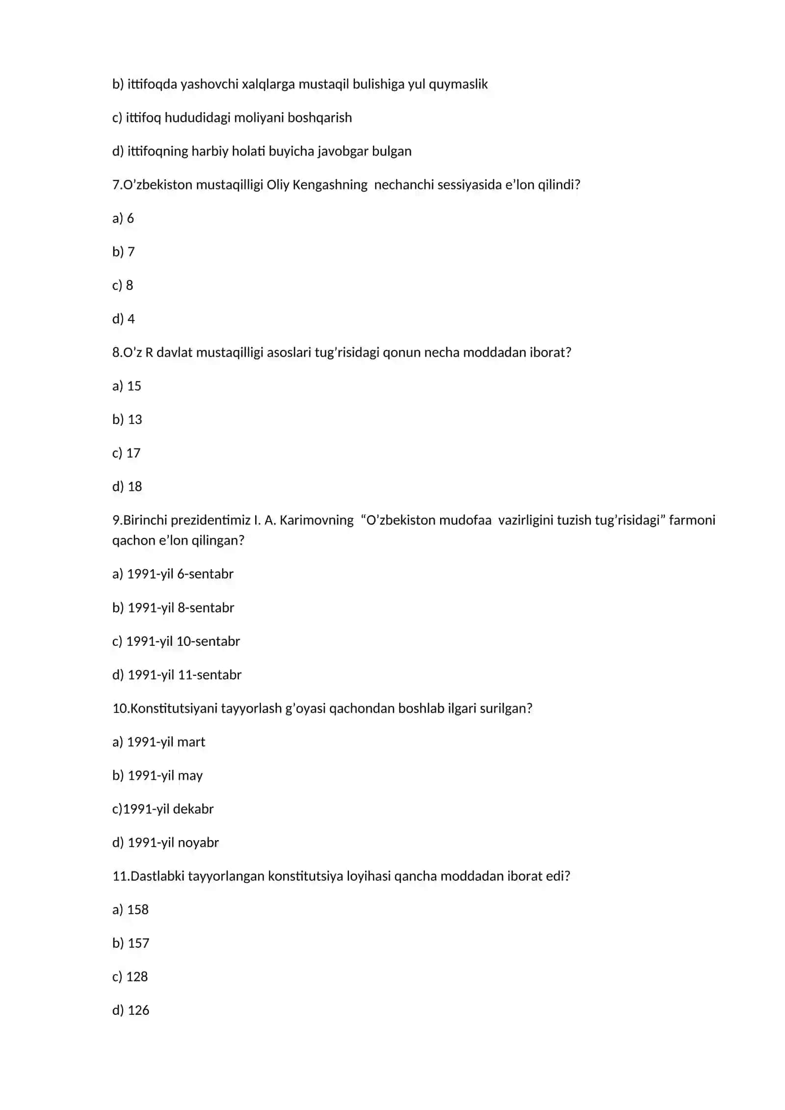 11-sinflar uchun o’zbekiston tarixi fanidan test savollari 2