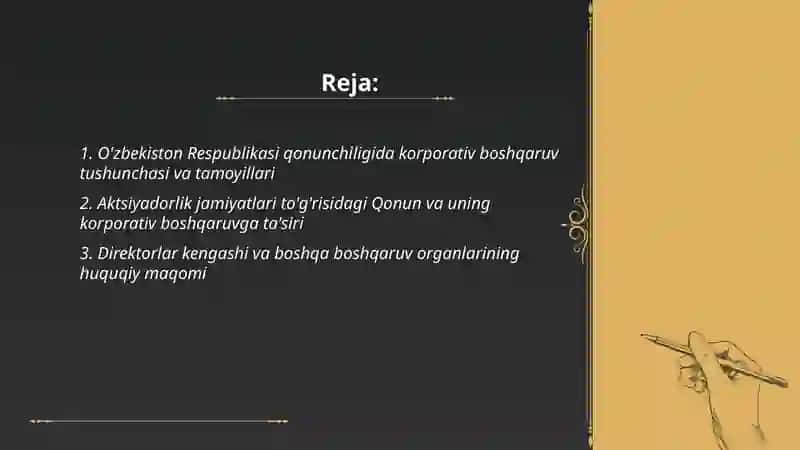 O'zbekistonda korporativ boshqaruvning huquqiy asoslari 2