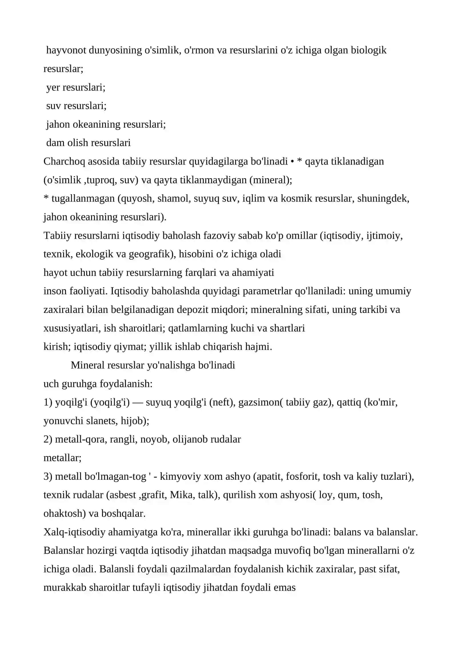 Tabiiy Resurslar va Iqtisodiy Baholashning Tabiiy Resurslari 2