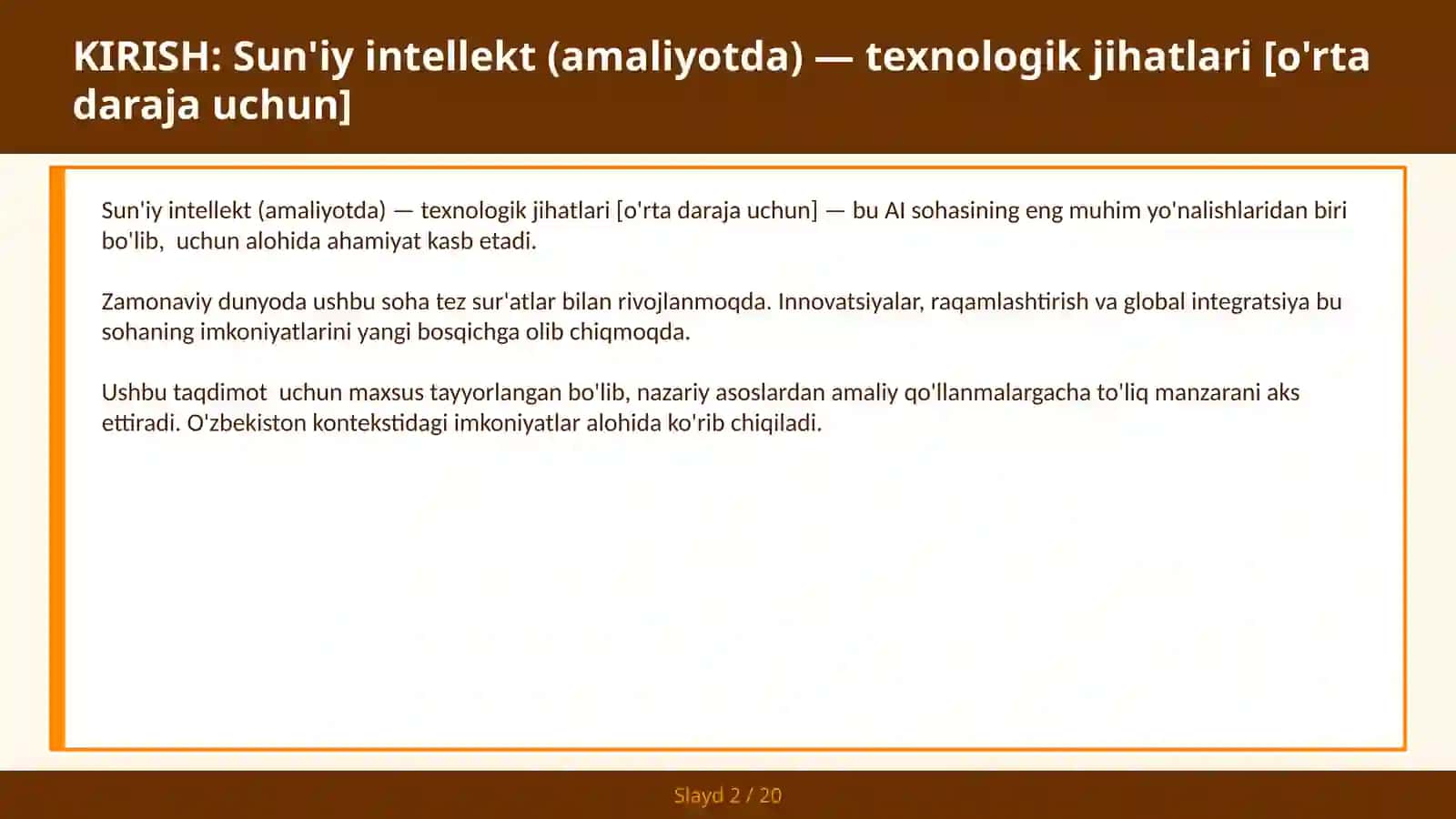 Sun'iy intellekt (amaliyotda) — texnologik jihatlari [o'rta daraja uchun] 2