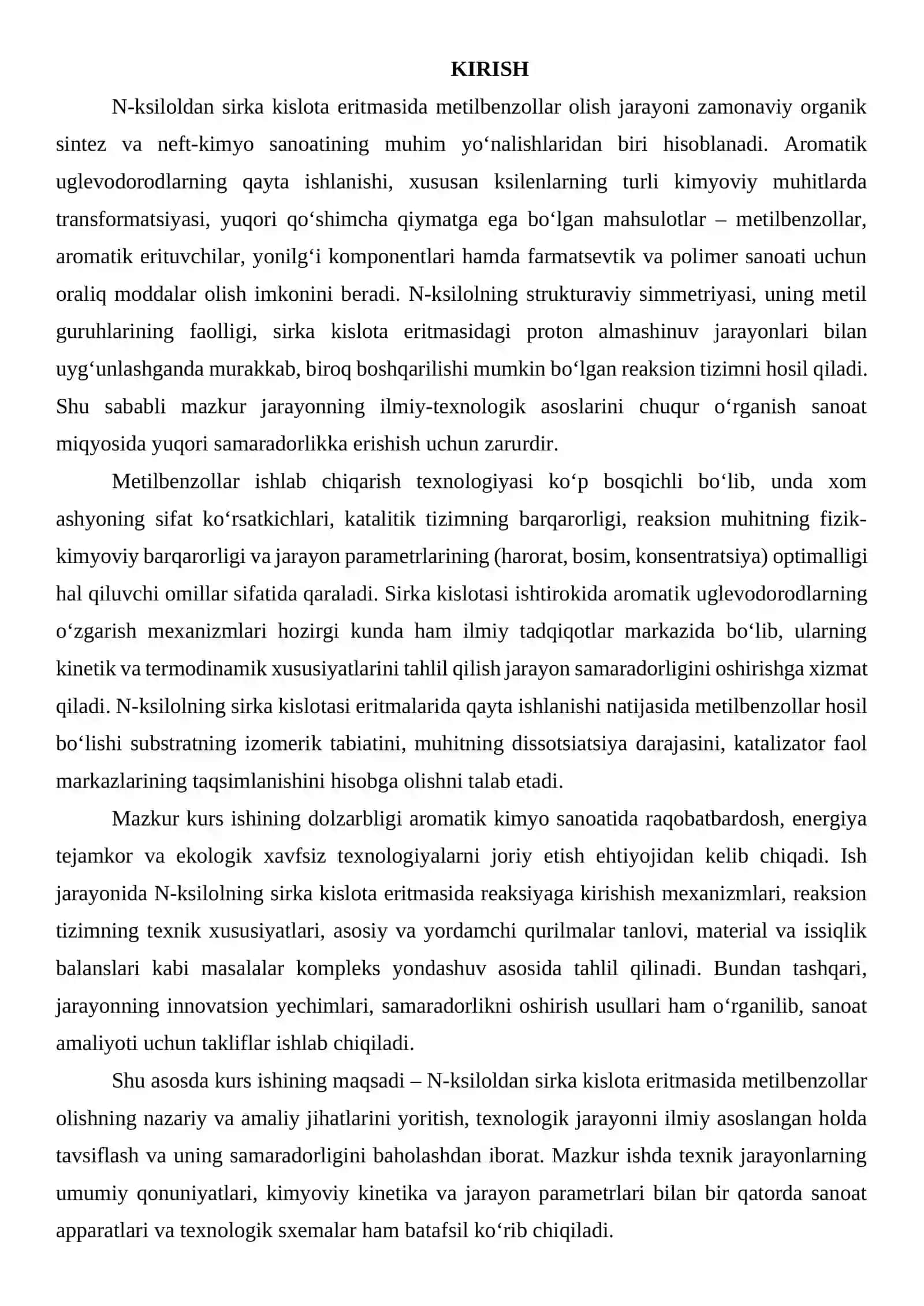 N-ksiloldan sirka kislota eritmasida metilbenzollar olish 2