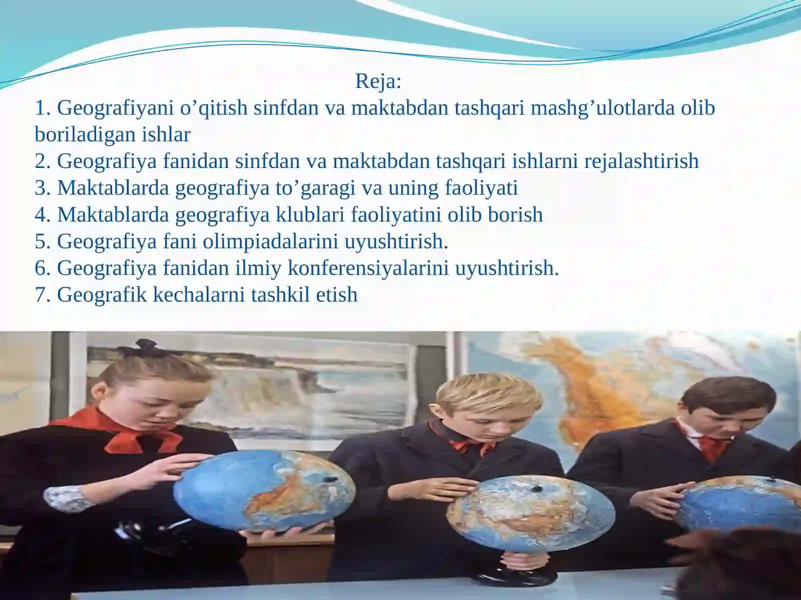 GEOGRAFIYAFANIDANSINFDAN VA MAKTABDANTASHQARIISHLARNI TASHKIL QILISH HAMDA O’TKAZISH YO’LLARI 2