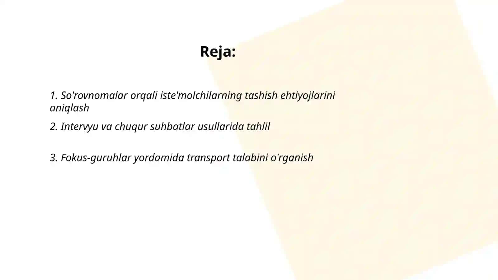 Iste'molchilarning tashishga bo'lgan ehtiyojlarini tahlil etish usullari 2