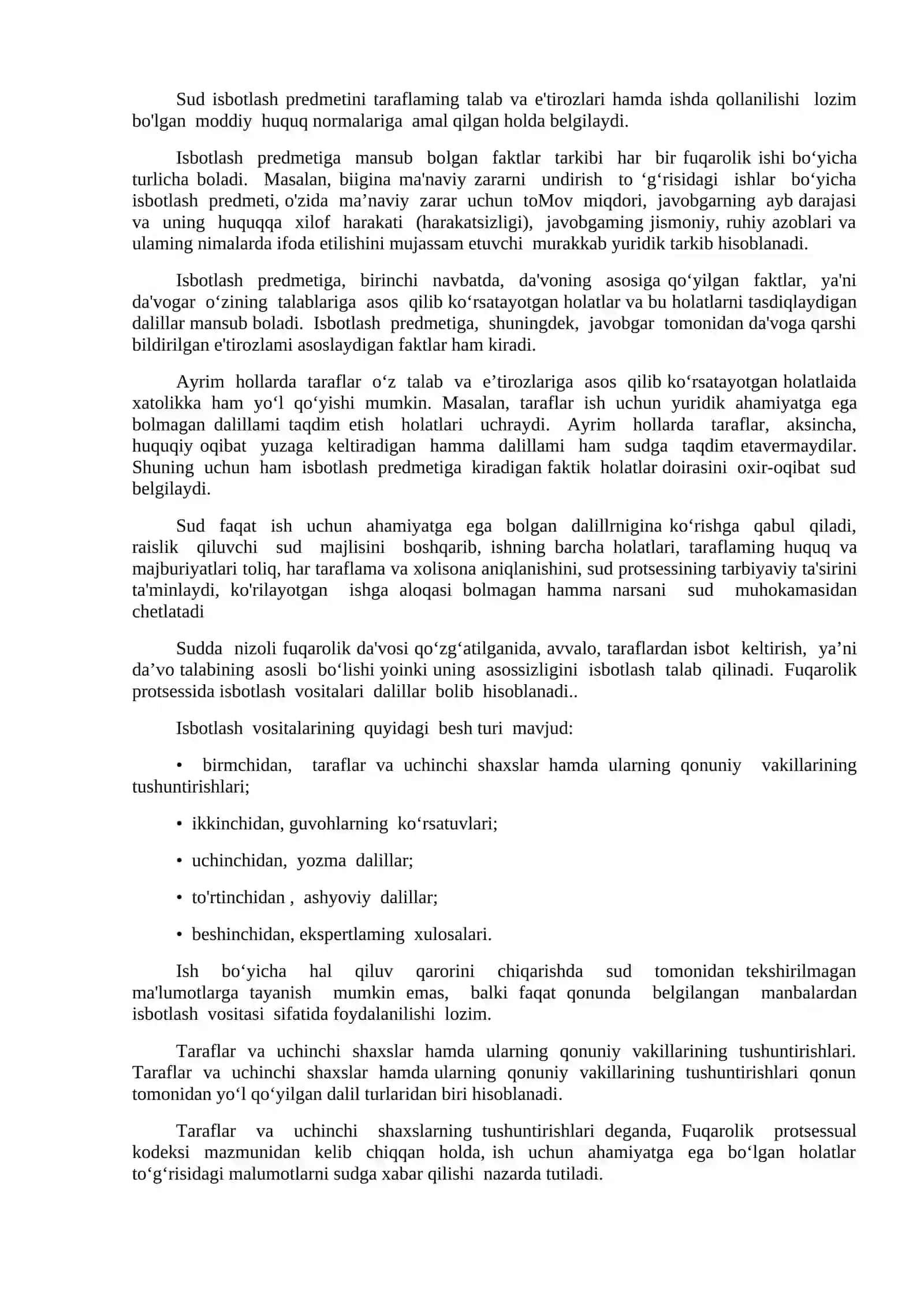 13-mavzu. Fuqarolik protsessida isbotlash va dalillar 2