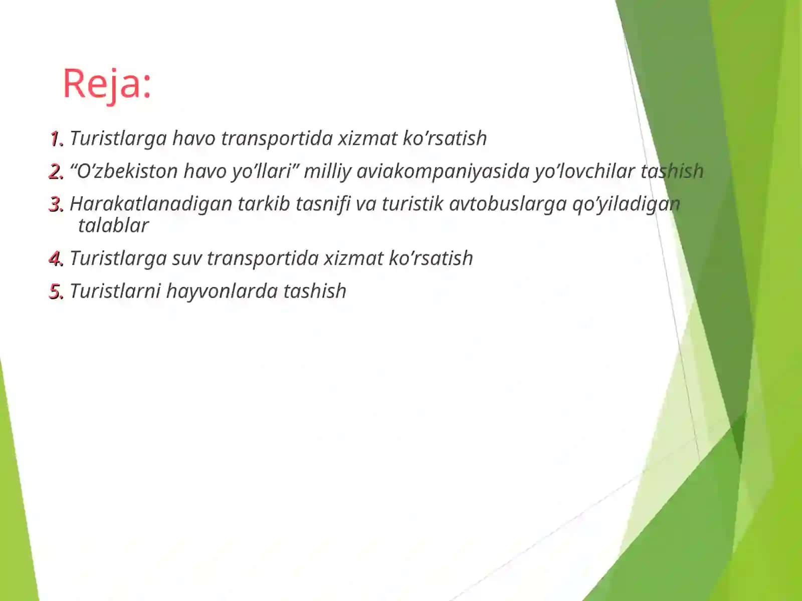 Turizmda transport xizmatlarini tashkil etish 2