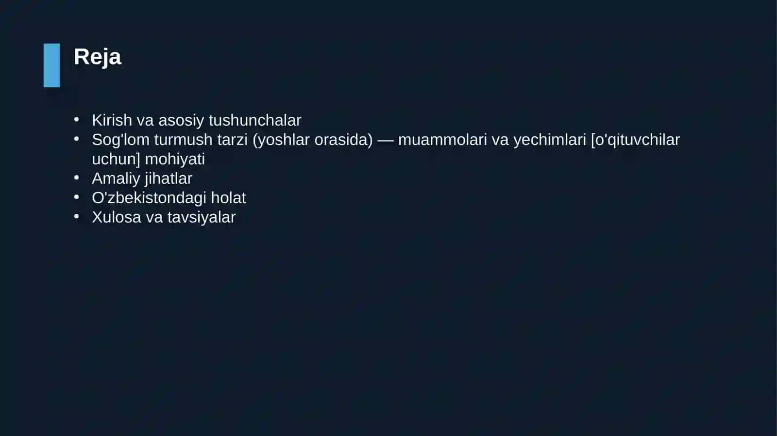Sog'lom turmush tarzi (yoshlar orasida) — muammolari va yechimlari [o'qituvchilar uchun] 2