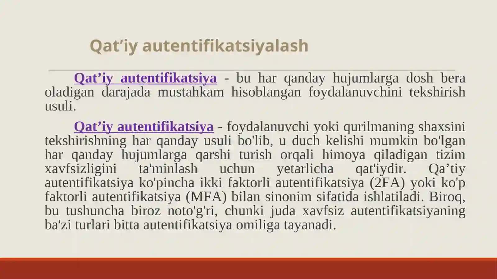 QAT’IY AUTENTIFIKATSIYALASH. FOYDALANUVCHILARNI BIOMETRIK IDENTIFIKATSIYALASH VA AUTENTIFIKATSIYALASH 2