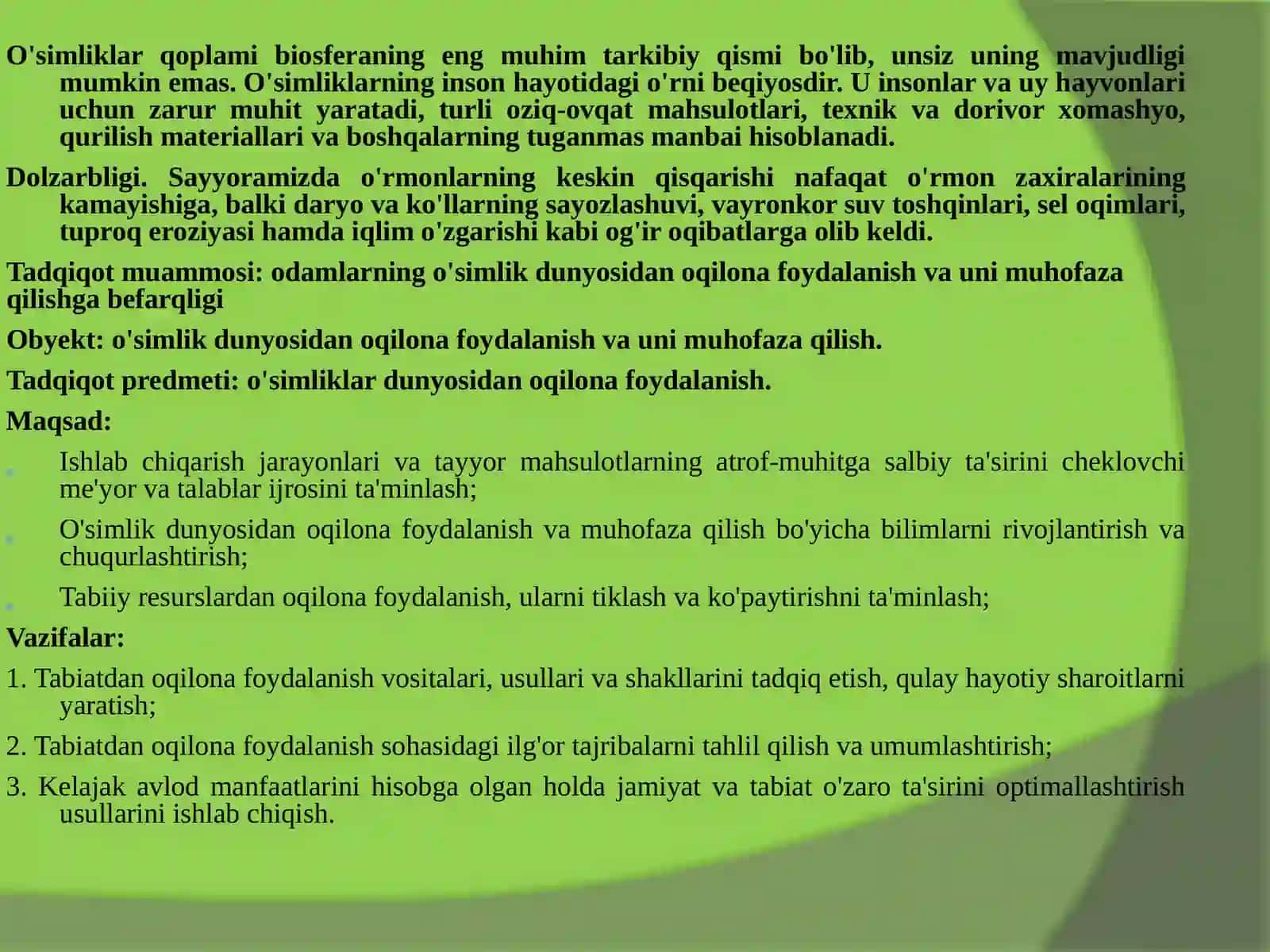Biologiya - O'simliklarni himoya qilish loyihasi 2