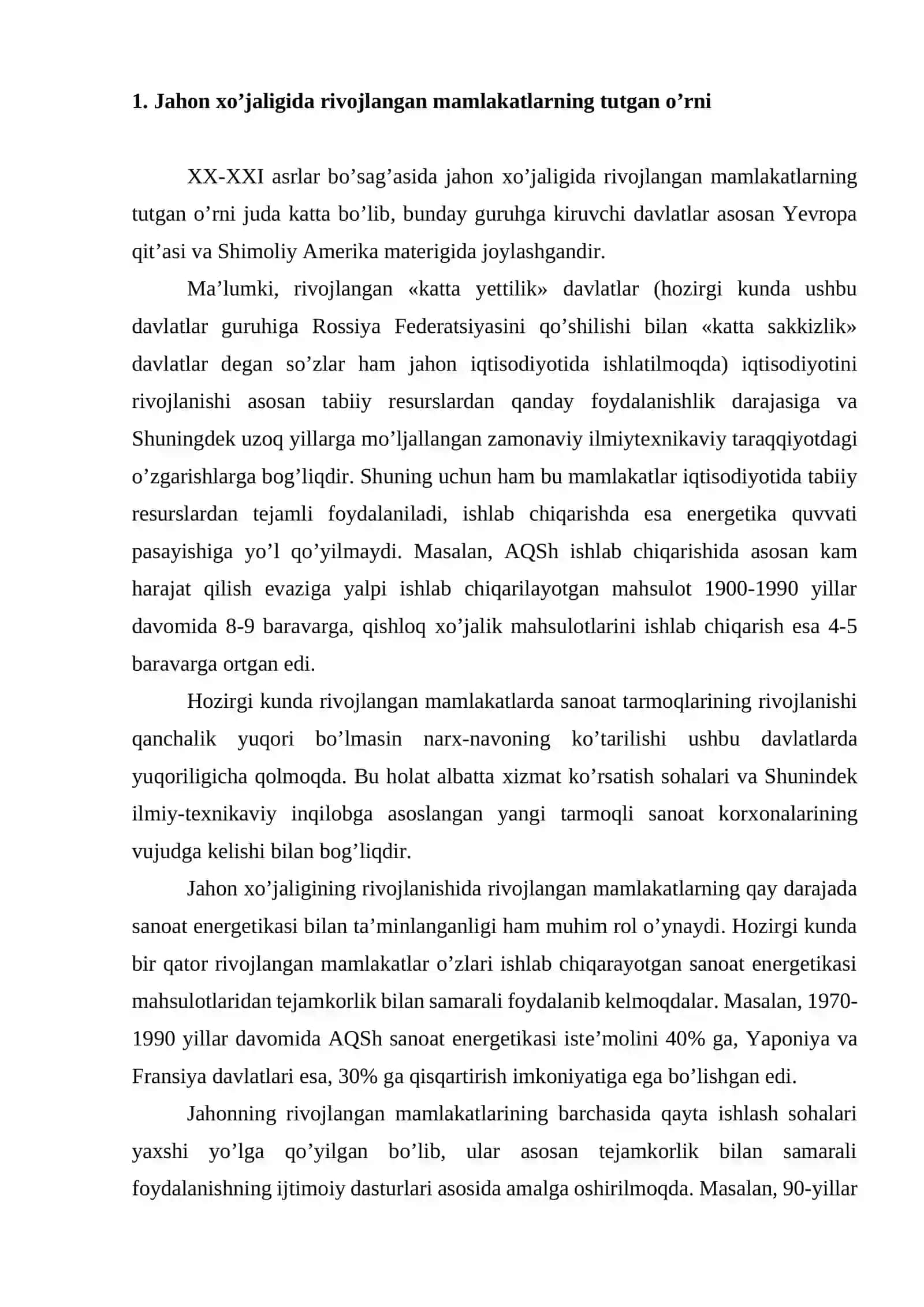 Rivojlangan va rivojlanayotgan mamlakatlarning iqtisodiy ko'rsatkichlarini taqqoslash 2