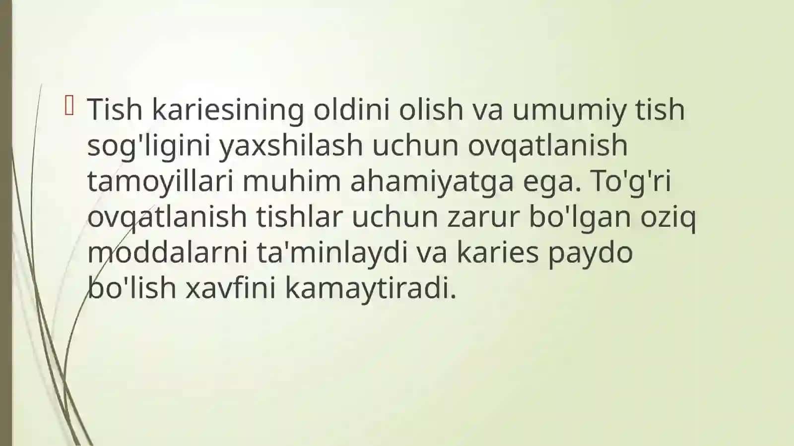 Kariesga qarshi ovqatlanish tamoyillari 2
