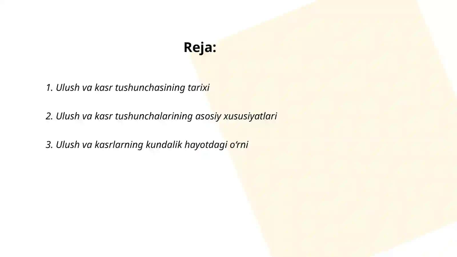 Ulush va kasr tushunchasi bilan tanishtirish metodikasi 2